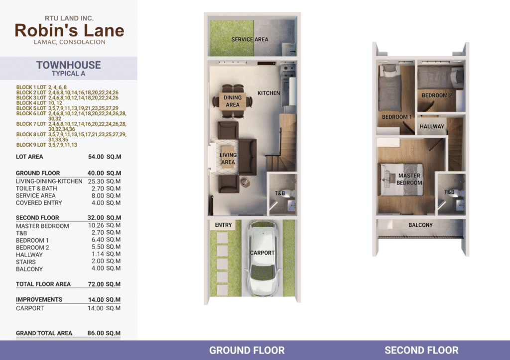 Townhouse Housing Units - Colored Plans - My Property Depot